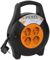 Perel kabelhaspel 3G1.5, met 4 stopcontacten, 10 m, geel en zwart - thumbnail