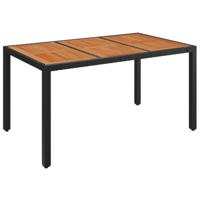 Tuintafel met houten blad 150x90x75 cm poly rattan zwart - thumbnail