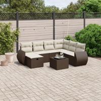 8-delige Loungeset met kussens poly rattan bruin - thumbnail