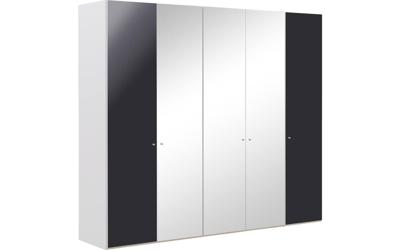 Goossens Kledingkast Easy Storage Ddk, Kledingkast 253 cm breed, 220 cm hoog, 2x draaideur en 3x spiegel draaideur midden