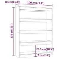 Boekenkast/kamerscherm 100x30x135 cm betongrijs - thumbnail