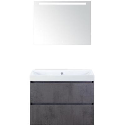 Maxx XL Badmeubelset 80 cm - Beton Antraciet - Wastafel Just Zonder Kraangat met LED Spiegel