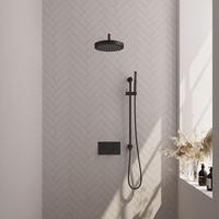 BRAUER Stripe Thermostatische Inbouw Regendouche - drukknoppen - SET 32 - 25cm douchekop - gebogen muurarm - staaf handdouche - doucheslang - geïntegreerde glijstang - mat zwart 5-S-427 - thumbnail