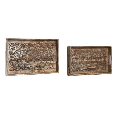 Set van trays DKD Home Decor 2 Stuks Bruin Donkerbruin Mangohout (2 Stuks) Set van trays DKD Home Decor 2 Stuks Bruin Donkerbruin Mangohout (2 Stuks)