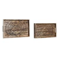 Set van trays DKD Home Decor 2 Stuks Bruin Donkerbruin Mangohout (2 Stuks) - thumbnail
