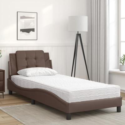 Bed met matras kunstleer bruin 120x200 cm