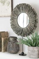 J-Line spiegel Op Voet Rond - riet - grijs - thumbnail