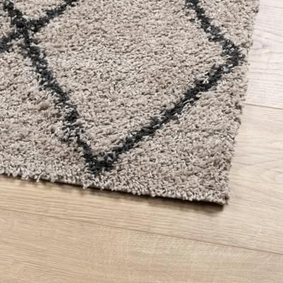 Vloerkleed PAMPLONA shaggy hoogpolig 80x200 cm beige antraciet - thumbnail