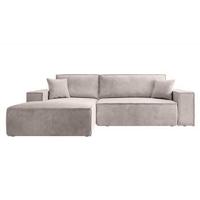 NADUVI Collection Galine Hoekbank met Chaise Longue Links met Slaapfunctie - Ribstof - Crème - thumbnail
