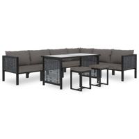 9-delige Loungeset met kussens poly rattan antraciet - thumbnail