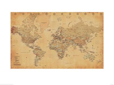 Kunstdruk World Map Vintage - Engels - 60x80cm Kunstdruk World Map Vintage - Engels - 60x80cm