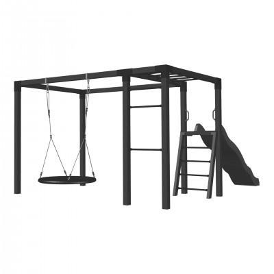 Zwart Houten Pergola 340 x 198 CM Met Nestschommel en Glijbaan