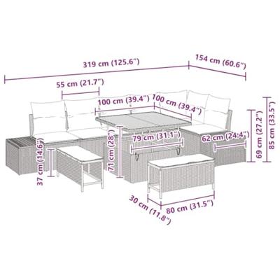 Tuinbankenset met kussen 9 pcs Beige poly rattan