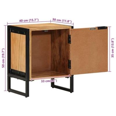 Nachtkastje Bruin 40 x 30 x 50 cm Massief acaciahout en metaal