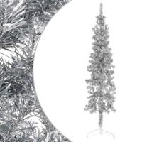 VidaXL Kunstkerstboom half met standaard smal 120 cm zilverkleurig - thumbnail
