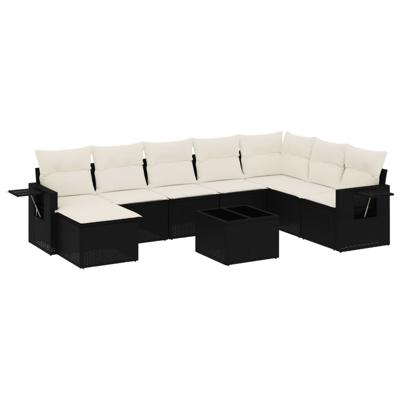 8-delige Loungeset met kussens poly rattan zwart - thumbnail