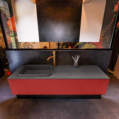 Badkamermeubelset Mondiaz Erin 150 cm met 1 Lade met RIDGE Wastafel Links Dark grey met 1 kraangat Greeploos Mat Fire