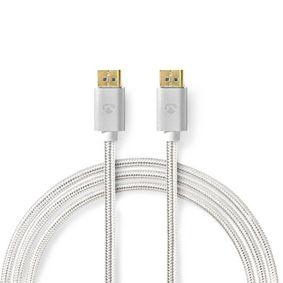 Nedis CCTB37014AL20 Displayport-kabel Displayport Male Displayport Male 8k@60hz Verguld 2.00 M Rond Gevlochten Zilver Cover Window Box