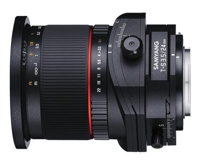 Samyang 24/3,5 lens DSLR T/S Nikon F handmatige focus tilt and shift fotolens groothoeklens zwart