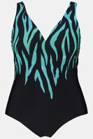 Ulla Popken Badpak, V-hals, softcups, zebradessin - Grote Maten - thumbnail