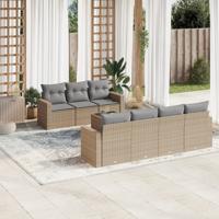 8-delige Loungeset met kussens poly rattan beige - thumbnail