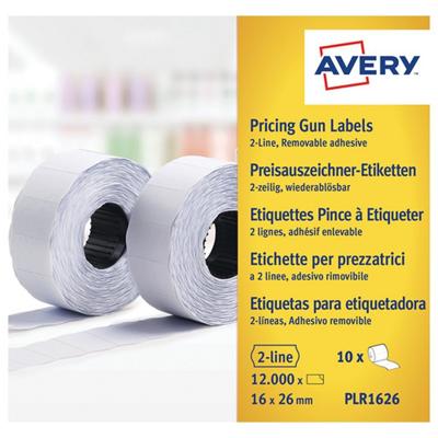 Avery PLR1626 etiketten voor prijstang non-permanent, ft 26 x 16, 12 000 etiketten, wit