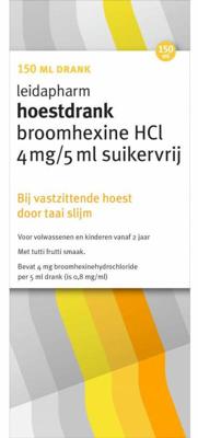 Leidapharm Hoestdrank Broomhexine HCI 4mg/5ml suikervrij Leidapharm Hoestdrank Broomhexine HCI 4mg/5ml suikervrij