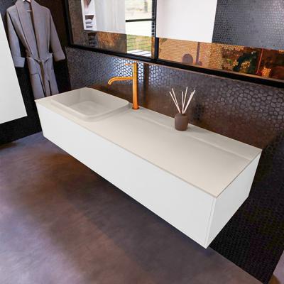 Badkamermeubelset Mondiaz Erin 150 cm met 1 Lade met RIDGE Wastafel Links Linen met 1 kraangat Greeploos Mat Talc