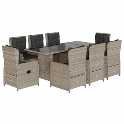 9-delige Tuinset met kussens poly rattan lichtgrijs - thumbnail