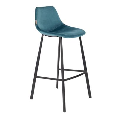 Dutchbone Barkruk 'Franky' Velvet (zithoogte 80cm), kleur Petrol