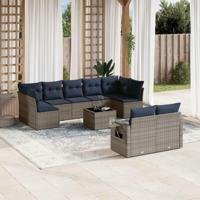 10-delige tuinbankset met kussens, grijs polyrotan - thumbnail