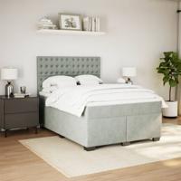 Boxspring met matras fluweel lichtgrijs 140x200 cm - thumbnail