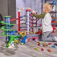 Majorette Super City Garage, 2 verdiepingen, geluid en licht, 6 metalen voertuigen + 1 trein, 128 x 78 x 73 cm - thumbnail