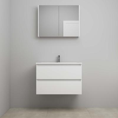 On-Line Badkamermeubelset - 80 cm - Voorgemonteerd - Acryl Wastafel - 1 Kraangat - Spiegelkast - Hoogglans Wit