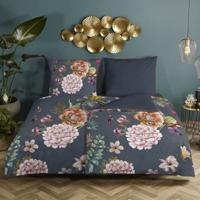 Descanso Dekbedovertrek "bloemen" - Antraciet - (135x200 cm) - Biologisch Katoen satijn - thumbnail