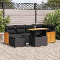 7-delige Loungeset met kussens poly rattan acacia zwart - thumbnail
