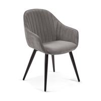 Kave Home Fabia eetkamerstoel grijs velvet - thumbnail