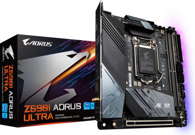 GIGABYTE Z590I ULTRA, socket 1200 moederbord RAID, Gb-LAN, WLAN, BT, Sound, Mini-ITX GIGABYTE Z590I ULTRA, socket 1200 moederbord RAID, Gb-LAN, WLAN, BT, Sound, Mini-ITX