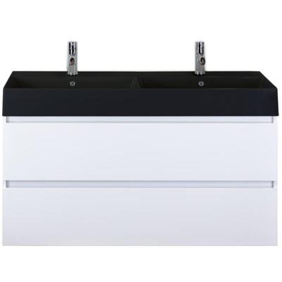 Maxx XL Badmeubelset 120 cm - Wit Hoogglans - Wastafel Kube Dubbel Zwart 2 Kraangaten