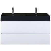 Maxx XL Badmeubelset 120 cm - Wit Hoogglans - Wastafel Kube Dubbel Zwart 2 Kraangaten - thumbnail