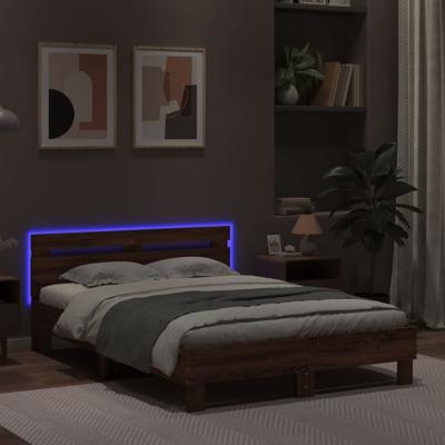 Bedframe met hoofdeinde en LED bruin eikenkleur 140x190 cm - thumbnail