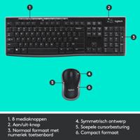 Toetsenbord en Optische Muis Logitech 920-004513 2,4 GHz Zwart Wireless - thumbnail