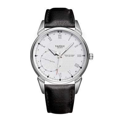 YAZOLE 427 mannen Fashion Business PU lederen Band Quartz Wrist Watch lichtgevende punten (White Dial + zwarte band)