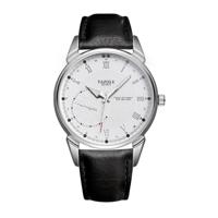 YAZOLE 427 mannen Fashion Business PU lederen Band Quartz Wrist Watch lichtgevende punten (White Dial + zwarte band) - thumbnail