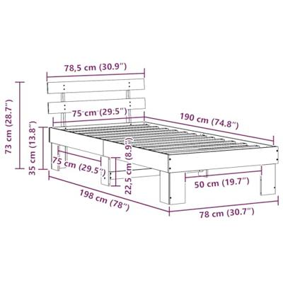 Bedframe met hoofdeinde Wit 75 x 190 cm Massief grenenhout