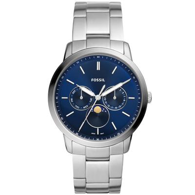 Fossil FS5907 Horloge Neutra Minimalist Maanstand staal zilverkleurig-blauw 42 mm