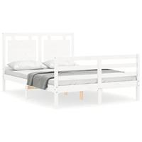 Bedframe met hoofdbord massief hout wit - thumbnail