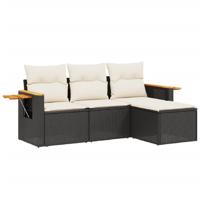 4-delige Loungeset met kussens poly rattan zwart - thumbnail