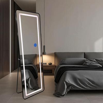 LoXa Passpiegel Ilumina Zwart - 160x50 cm - LED Verlichting - Touch Bediening - Staand & Hangend - Aluminium Frame - HD Glas