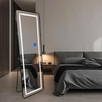 LoXa Passpiegel Ilumina Zwart - 160x50 cm - LED Verlichting - Touch Bediening - Staand & Hangend - Aluminium Frame - HD Glas - thumbnail